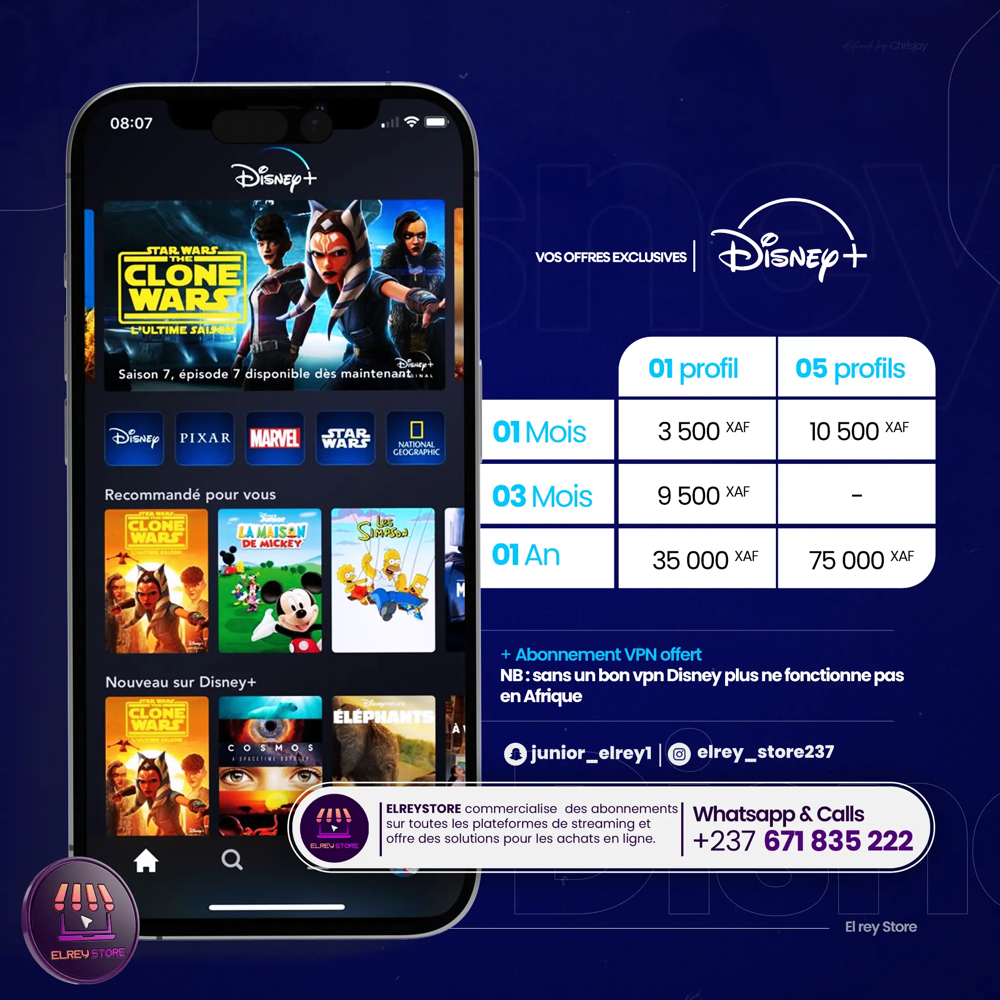 Flyer officiel Disney+ avec tous les tarifs et coordonnées