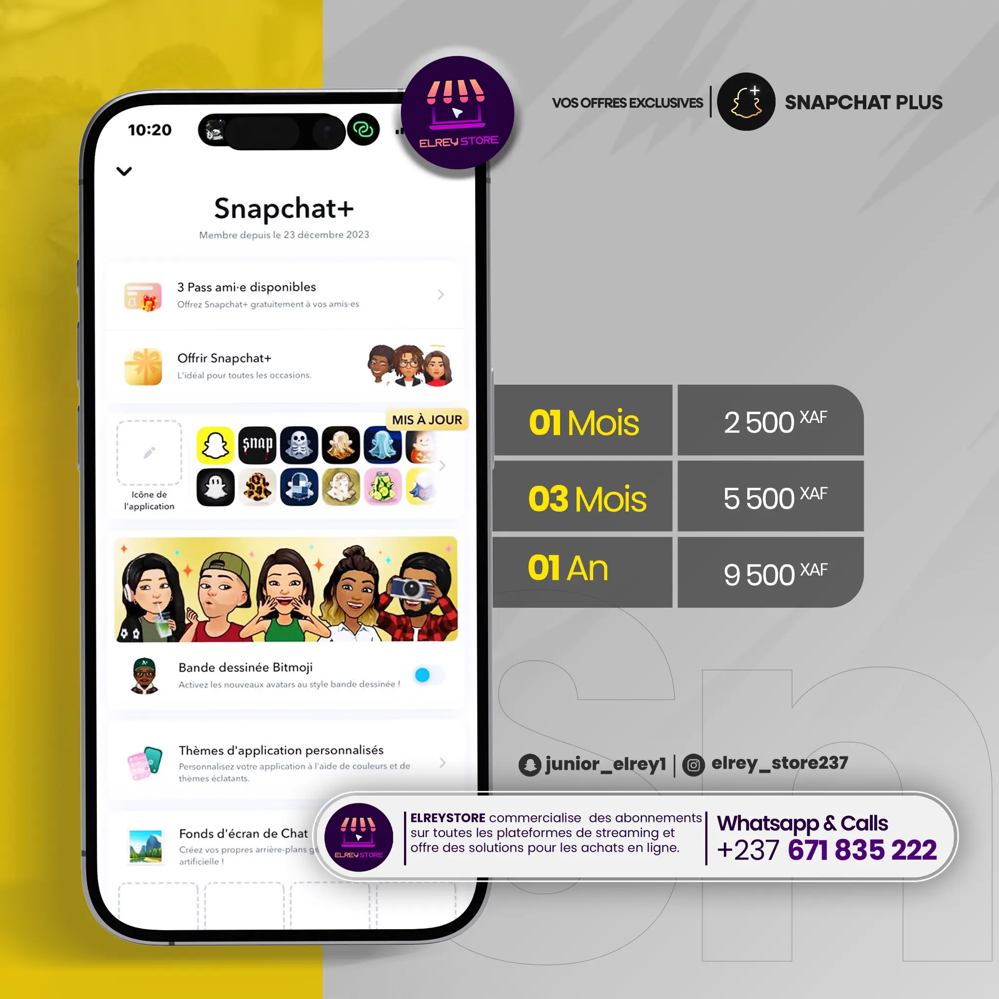 Flyer officiel Snapchat+ avec tous les tarifs et coordonnées